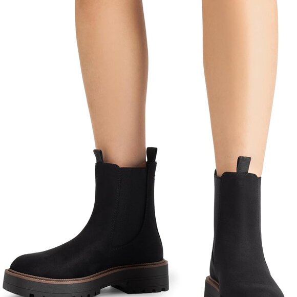 Women's Chelsea Ankle Boots Faux Leather Suede 8.5 Low Heel Lug Sole Fall Shoes - Picture 7 of 7